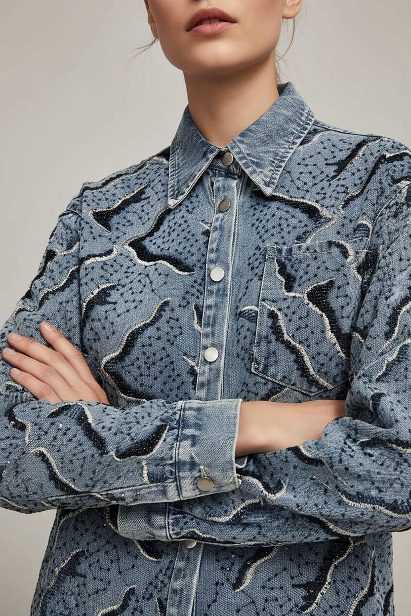 DENIM JACLET WITH BLACK SEQUENS