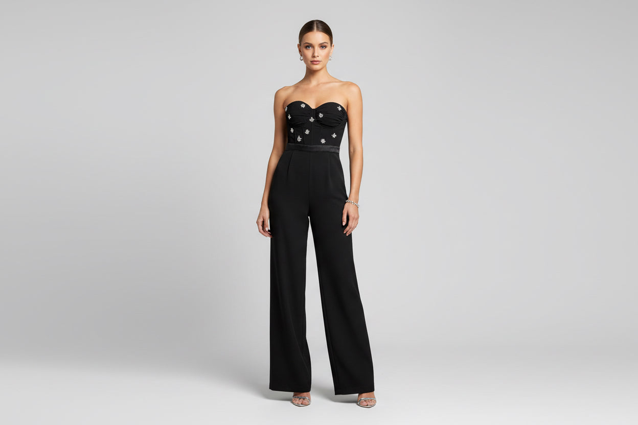 CORSET STYLE STRAPLESS JUMPSUIT