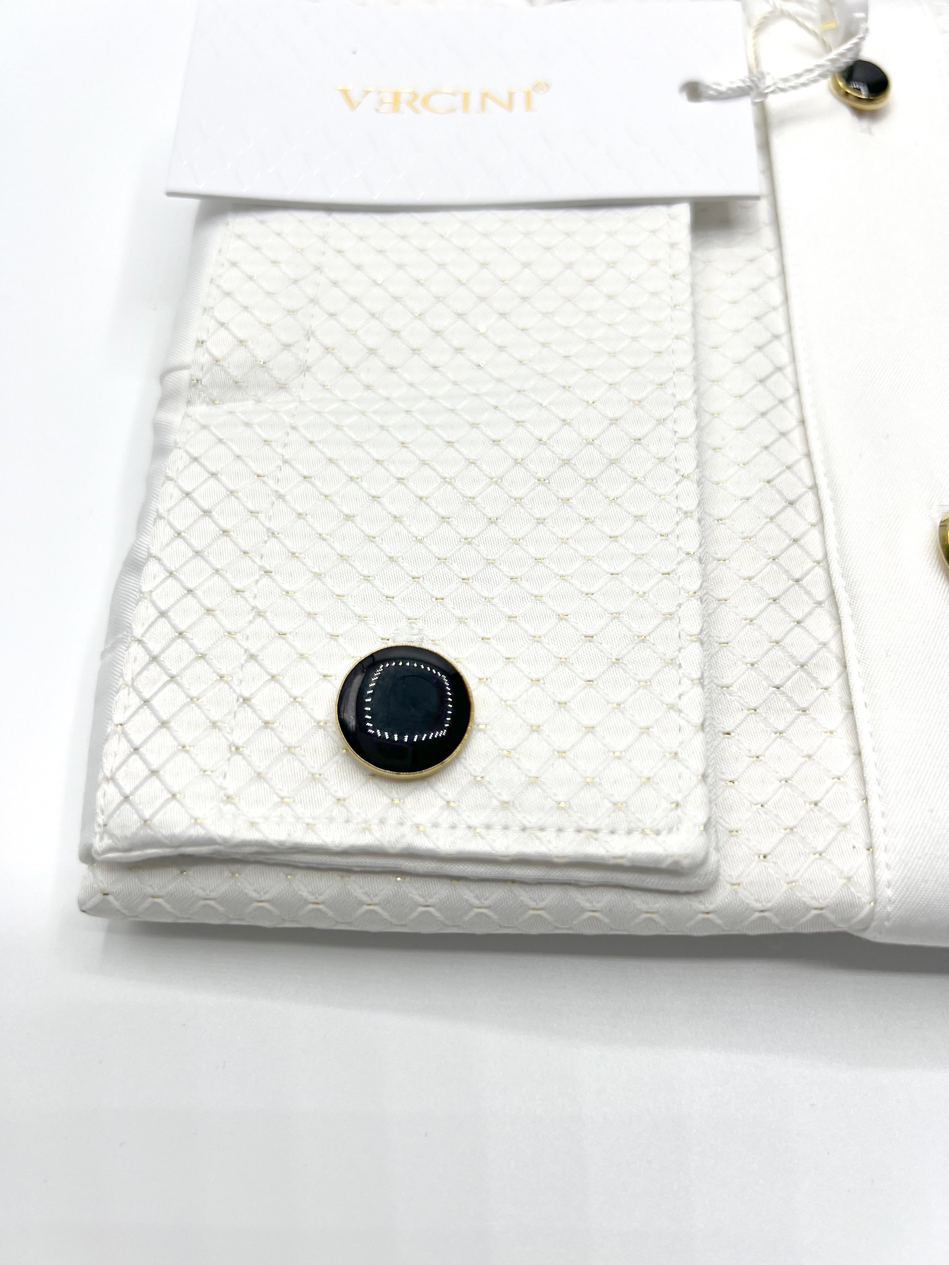 Vercini Pin Dot Embellished Mesh Elegance Dress Shirt