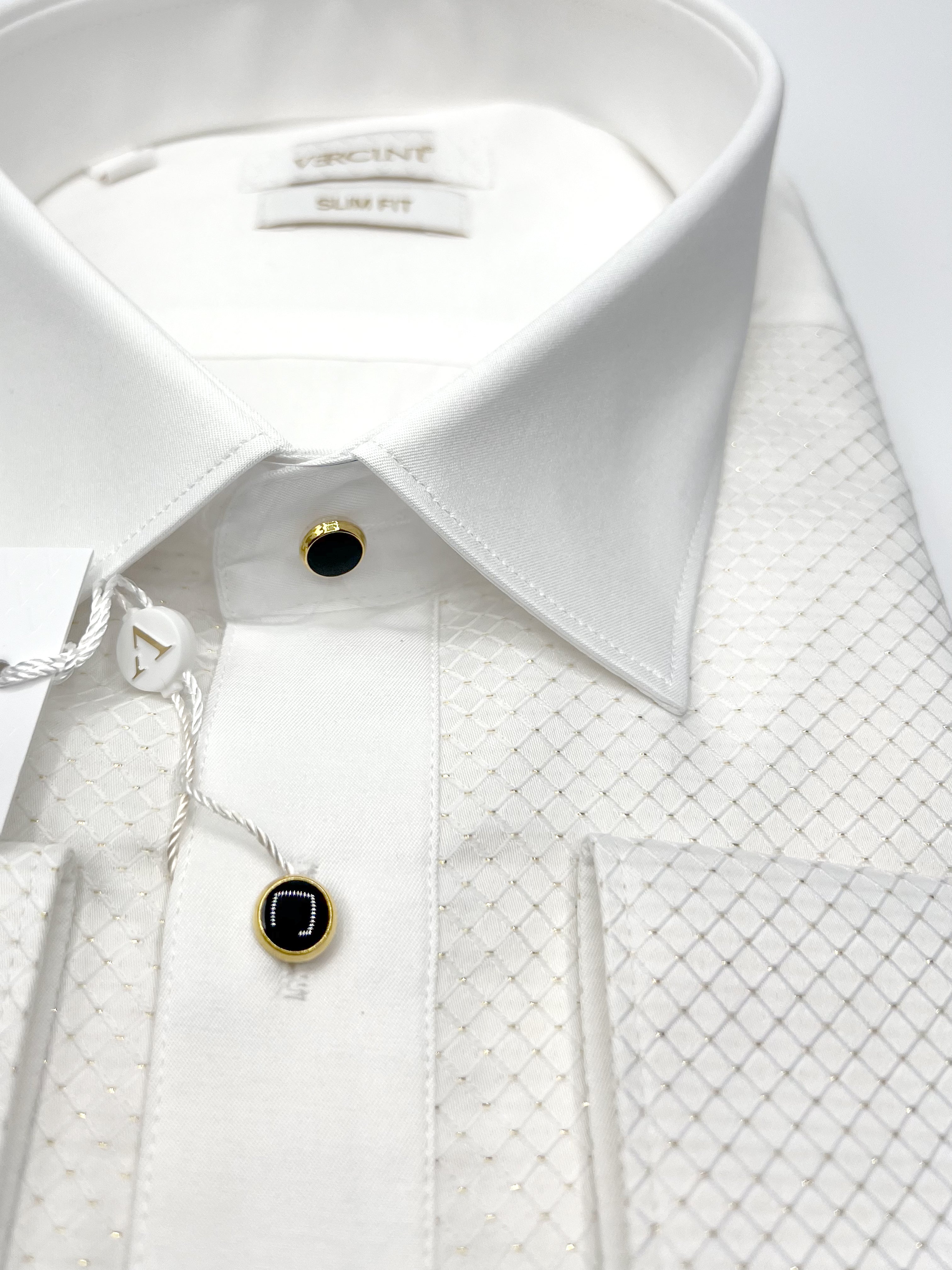 Vercini Pin Dot Embellished Mesh Elegance Dress Shirt