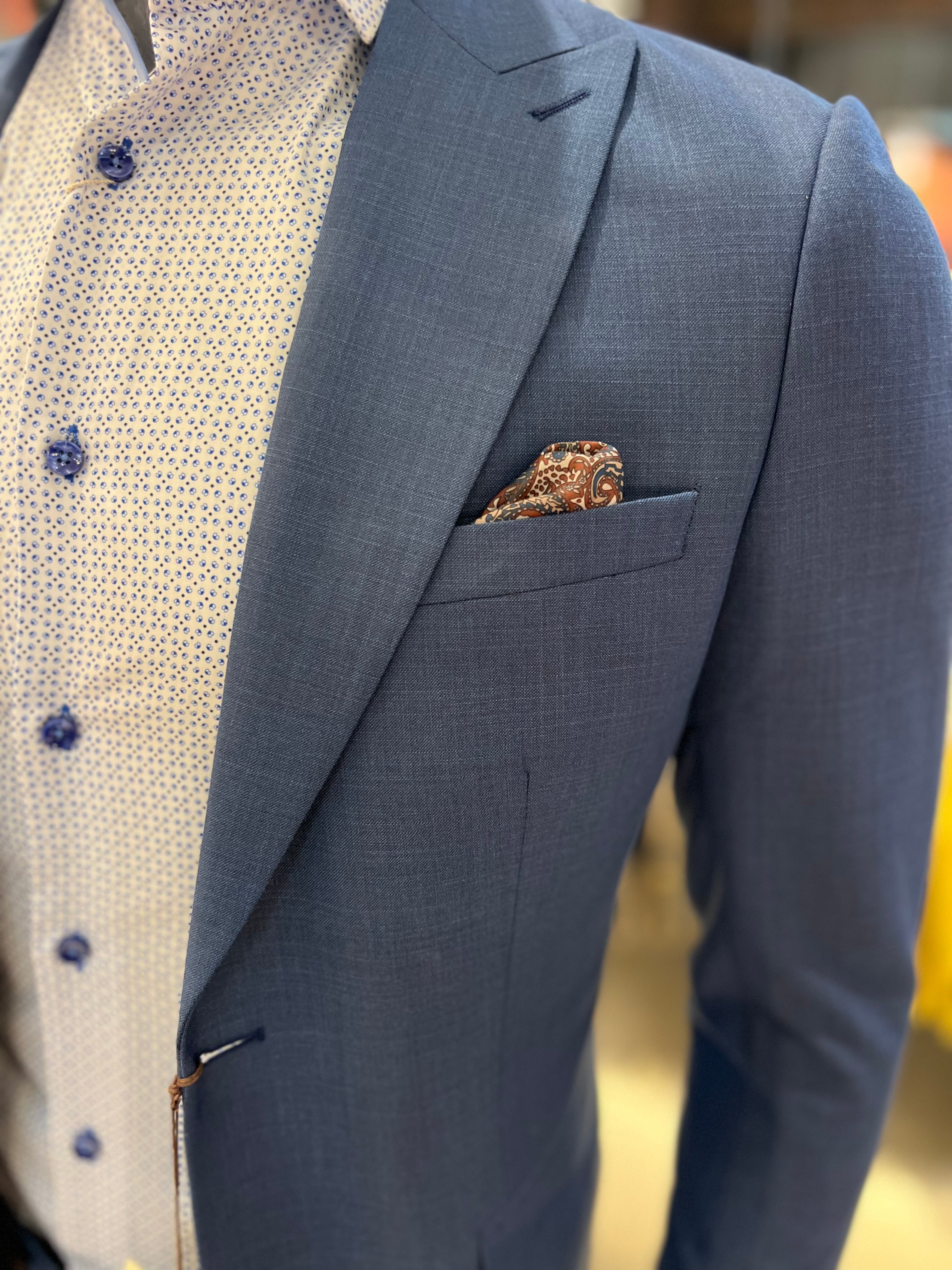 Vercini Classic Blue Textured Slim Fit Two-Piece Suit