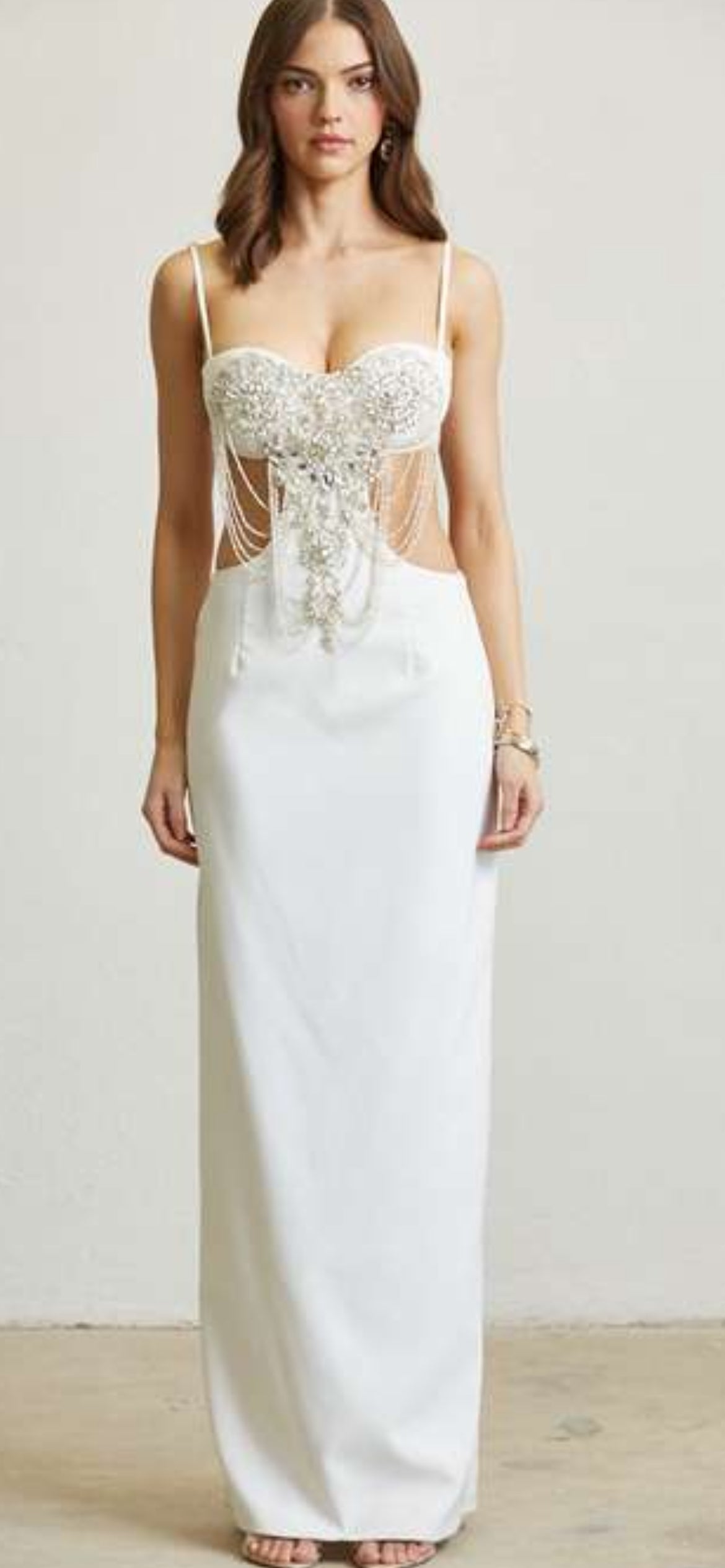 WHITE GOWN WITH RHINESTONES