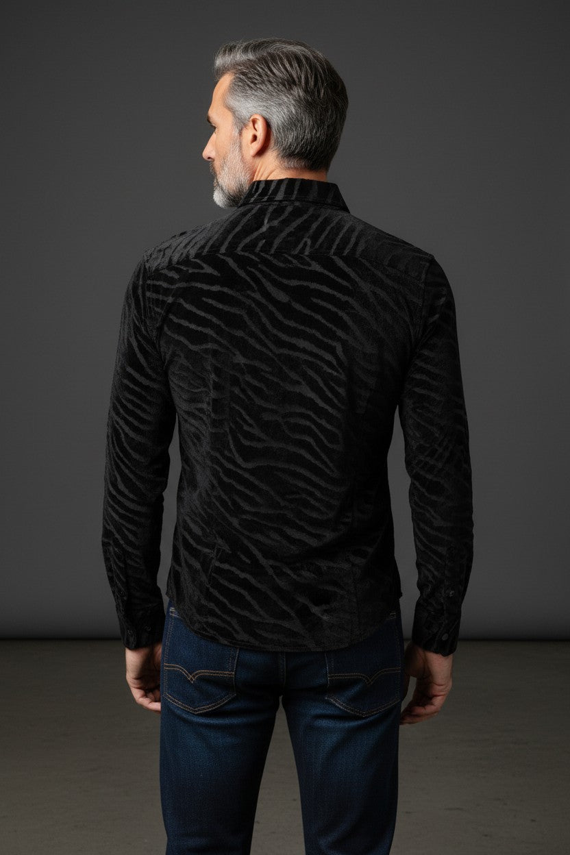 Men's Black Dress Shirt with Burgundy Details | Vercini