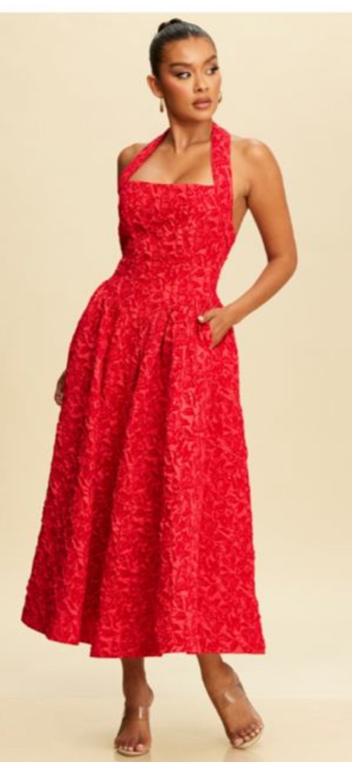 ELEGANT HALTER MIDI DRESS