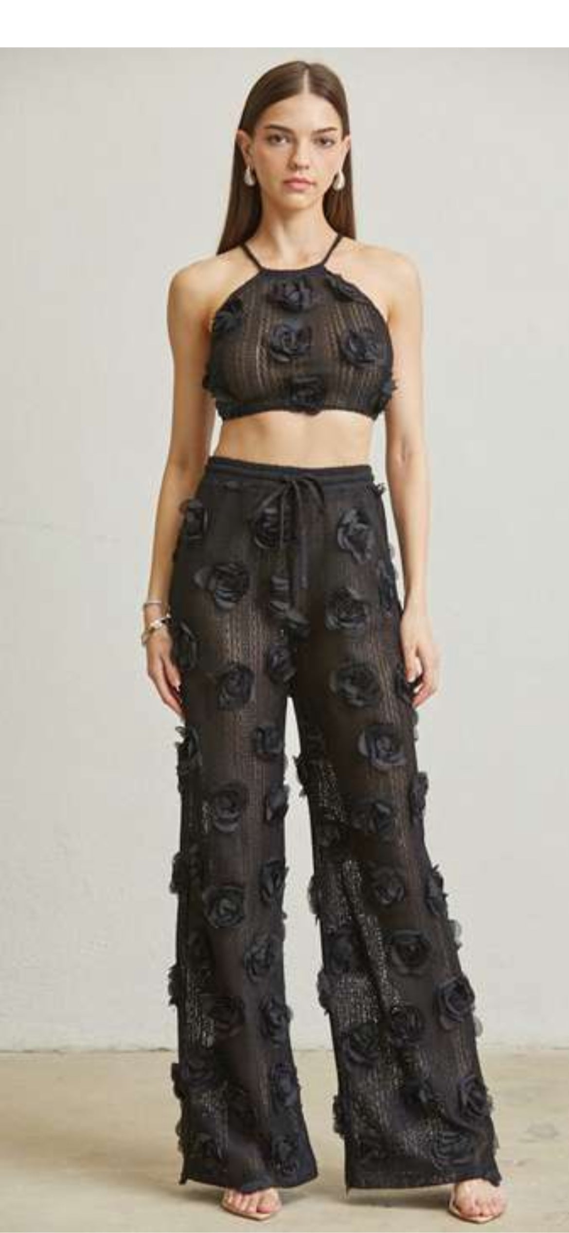 TWO PIECE SET HALTER TOP AND HIGHT WAISTED PANTS
