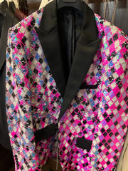 BLACK LAPEL PINK SEQUIN JACKET