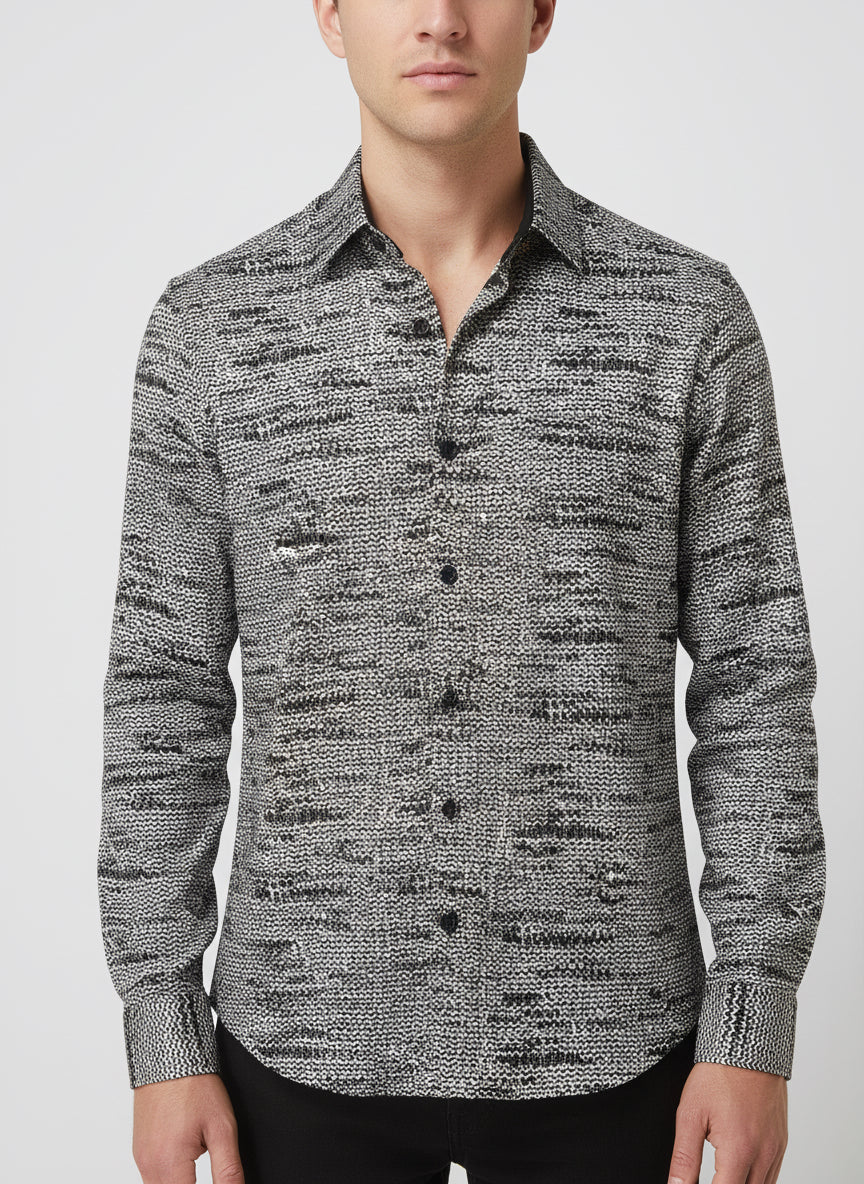 VERCINI BLACK AND GREY TEXTURED SHIRT