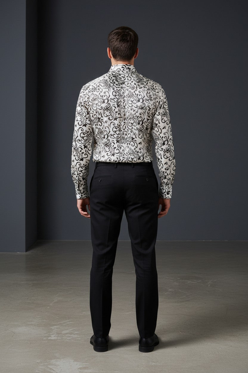SATIN DRESS SHIRT WITH SWIRL PATTERN