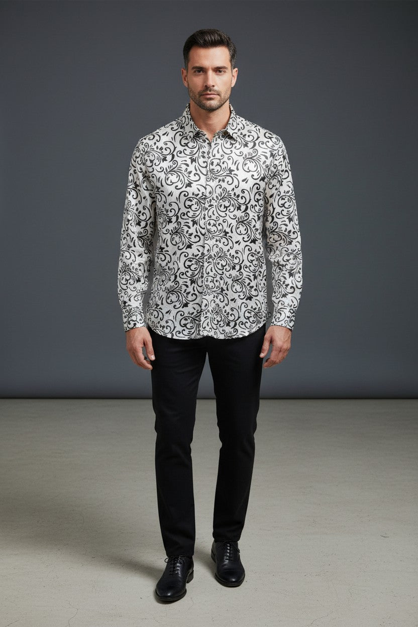 SATIN DRESS SHIRT WITH SWIRL PATTERN