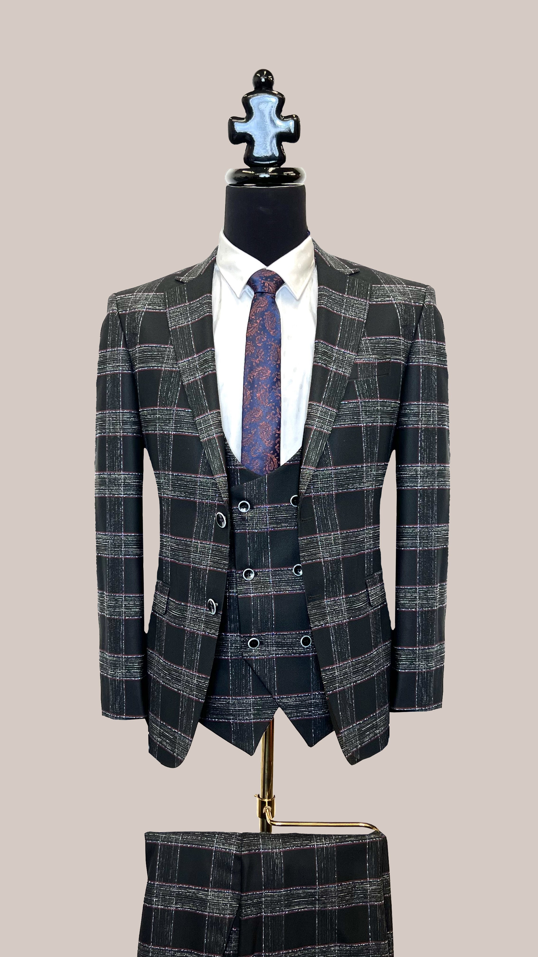 Men's Checked Three-Piece Suit by Vercini SUITS Vercini