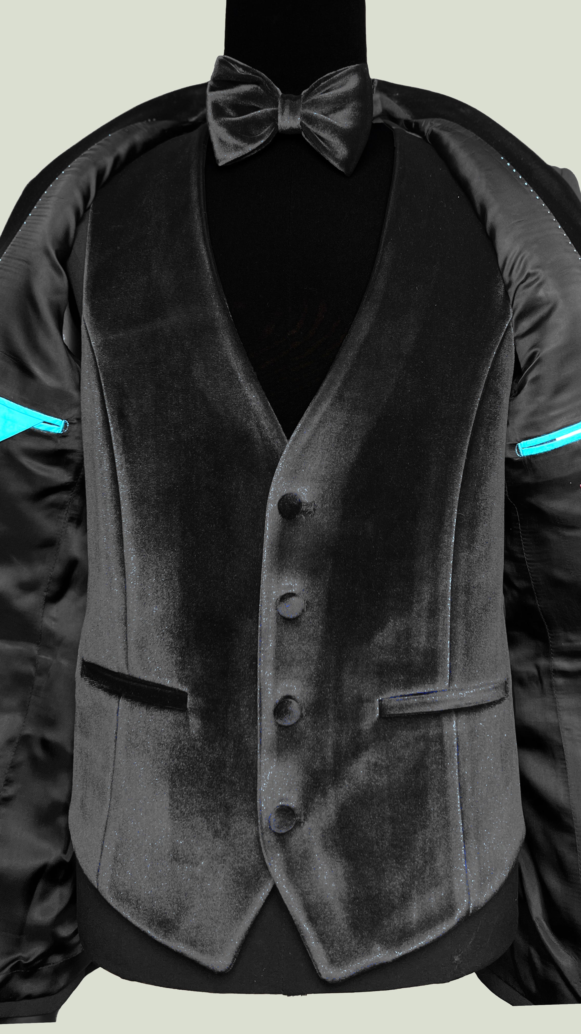 Men's Deep Blue Velvet Tuxedo with Crystal Embellished Lapel - Vercini