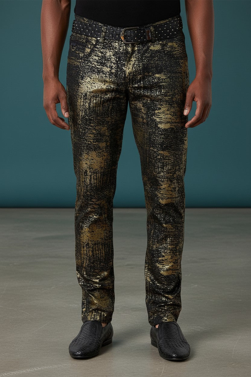 Black Gold Foil Stretchy Pants JEANS Vercini SILVER/BLACK / 30