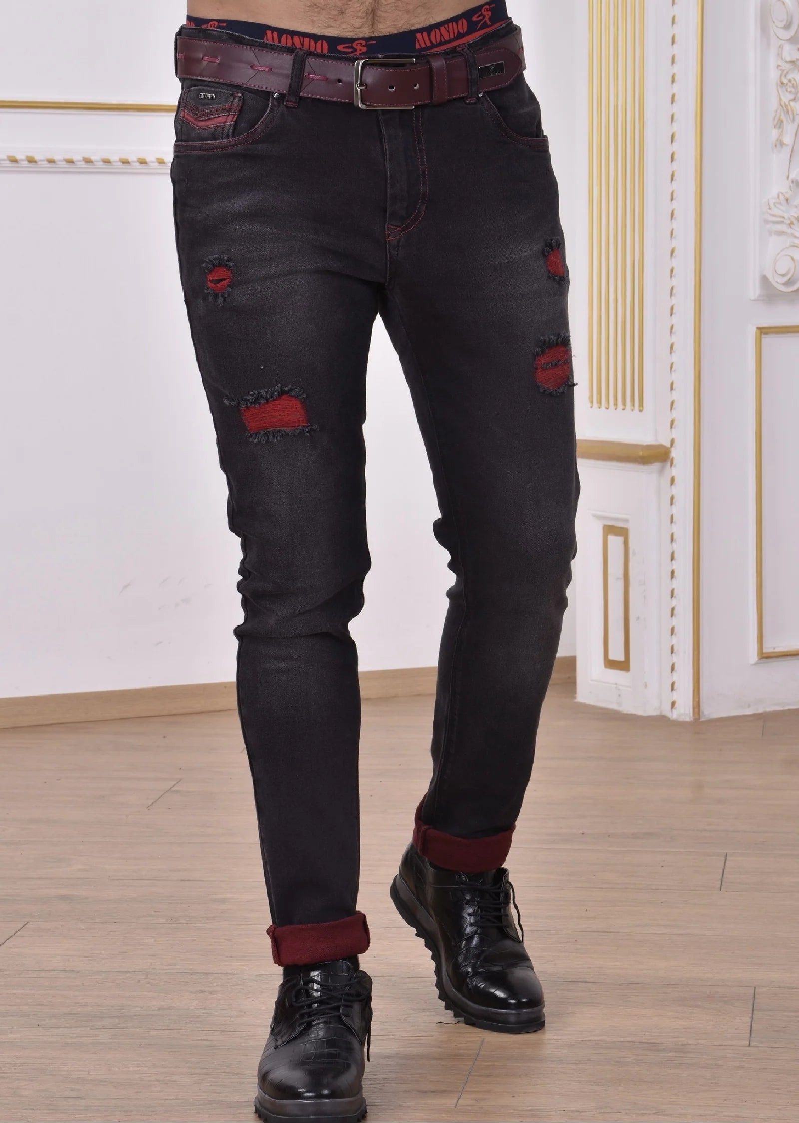 Mondo Vintage Burgundy Slim Straight Jeans PANTS Mondo Collection Vercini