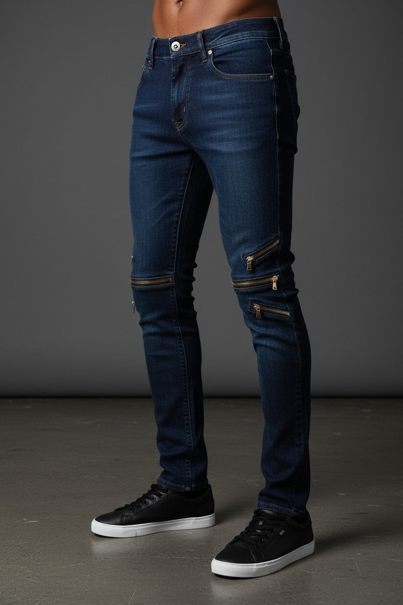Jeans Gold Zipper Biker