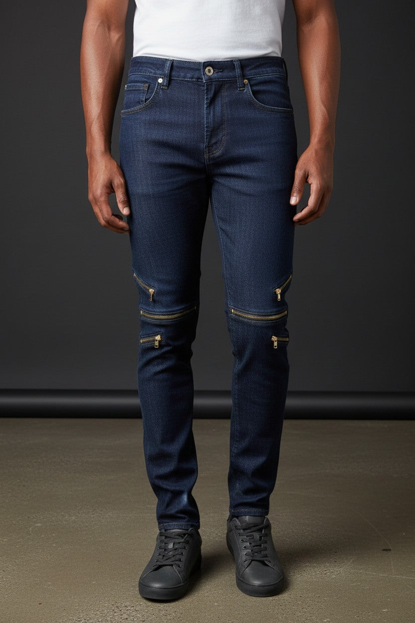 Jeans Gold Zipper Biker