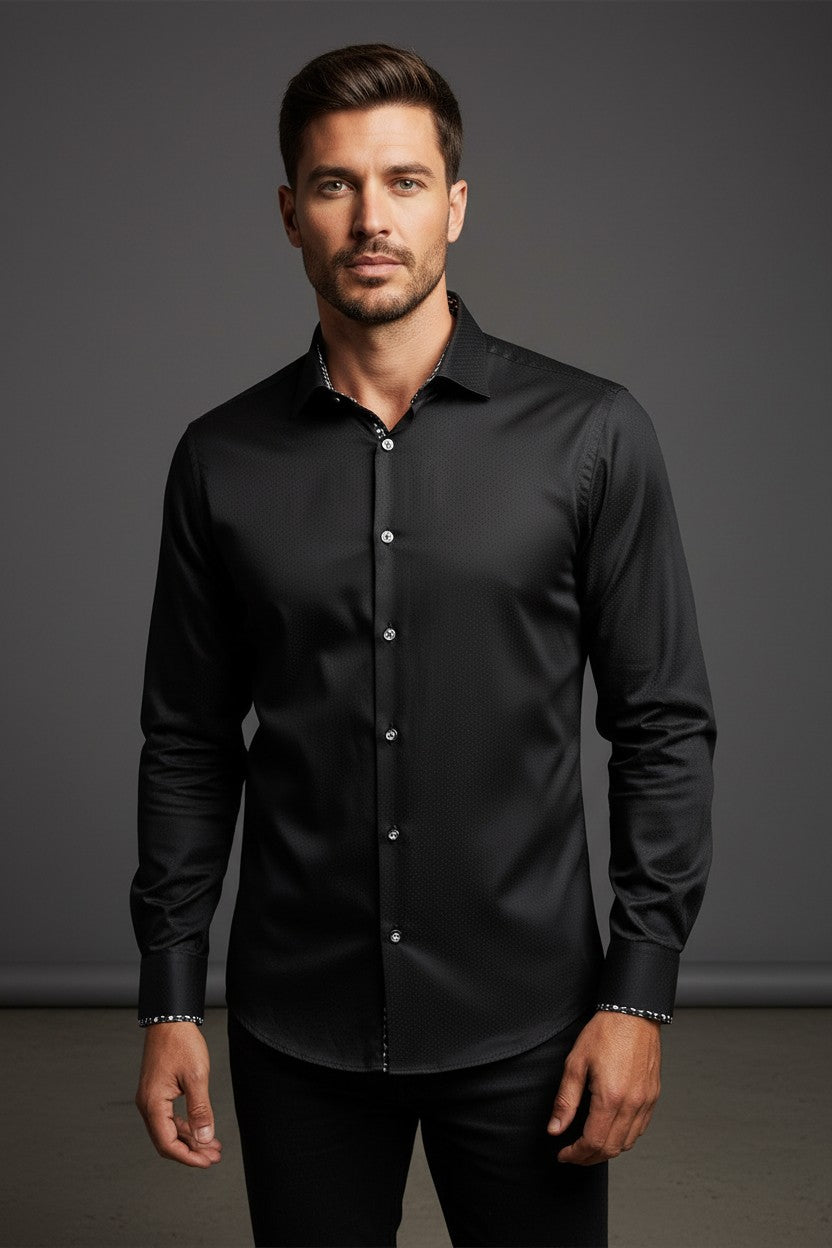 BLACK DRESS SHIRT 100% COTTON