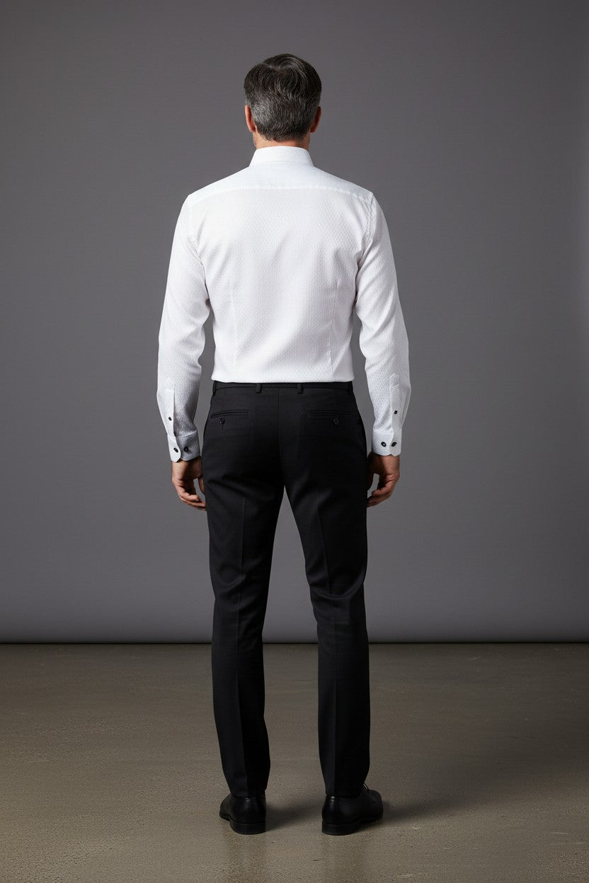 Men's White Dress Shirt with Subtle Pattern & Contrast Collar