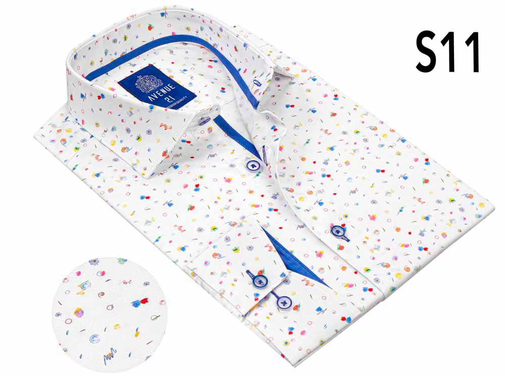 Confetti Print Dress Shirt - Blue Trim Detail