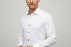 VECS-Z19 White Textured Contrast Trim Shirt
