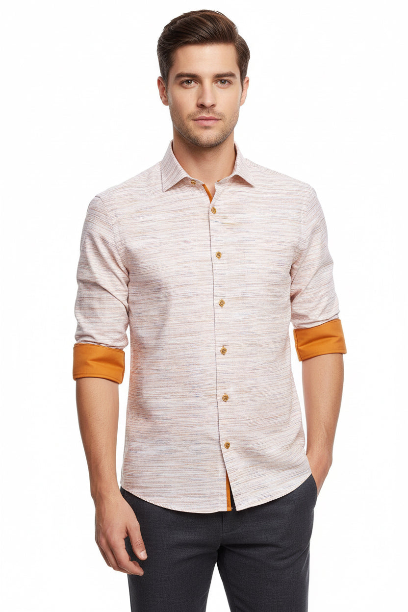 VECS-Z29 Sandstone Striped Contrast Trim Shirt