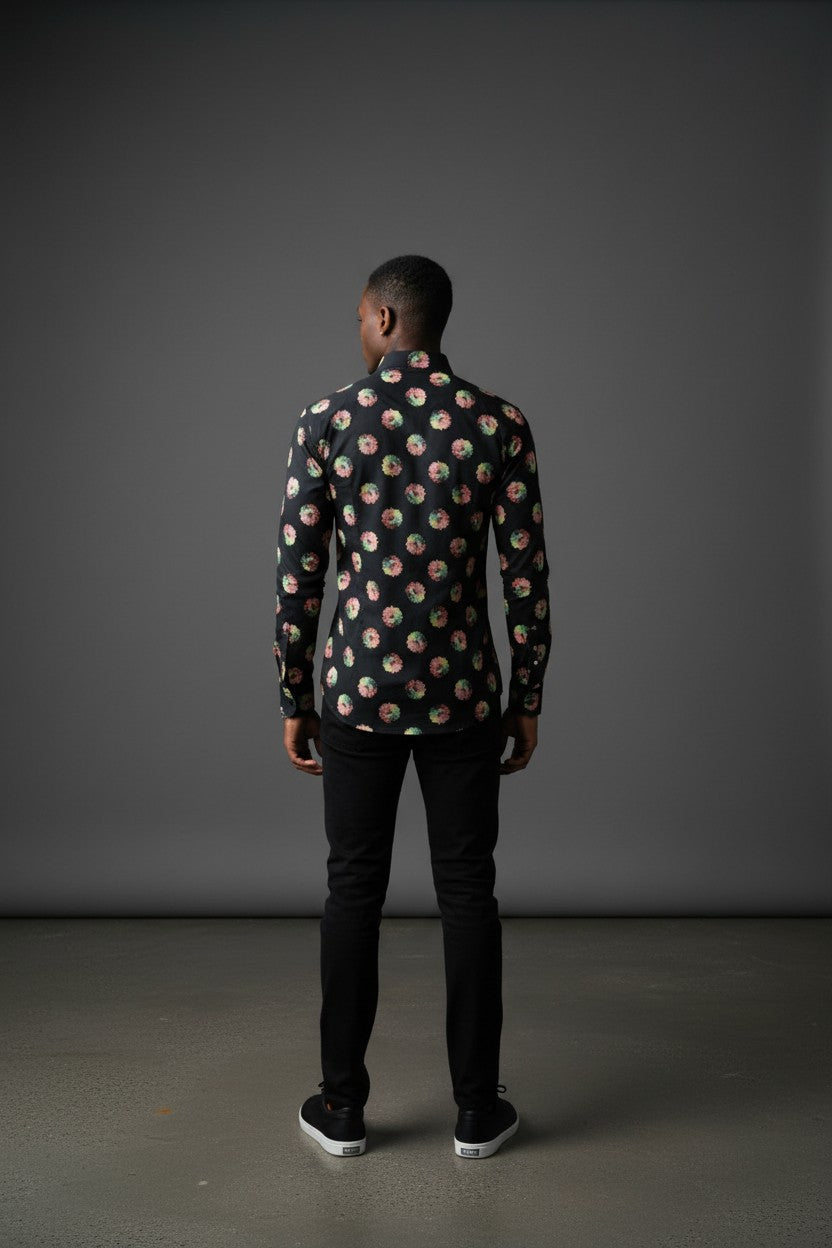 Celestial Bloom Navy Elegance Casual Shirt