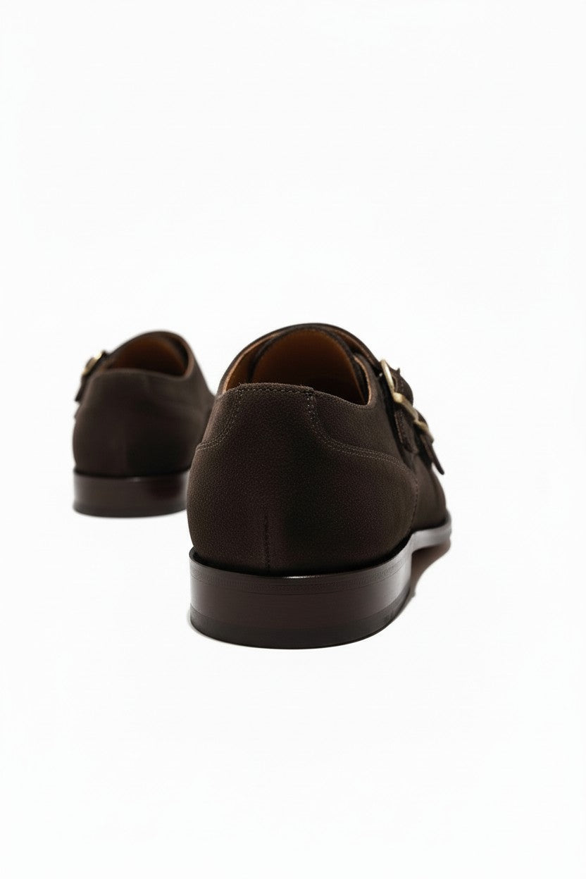 Handcrafted Brown Suede Double Monk Strap Shoe
