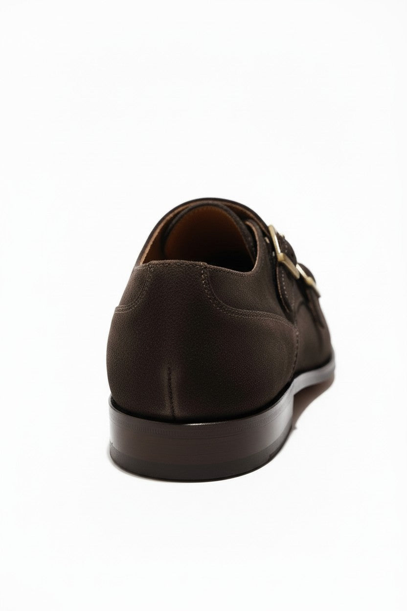 Handcrafted Brown Suede Double Monk Strap Shoe