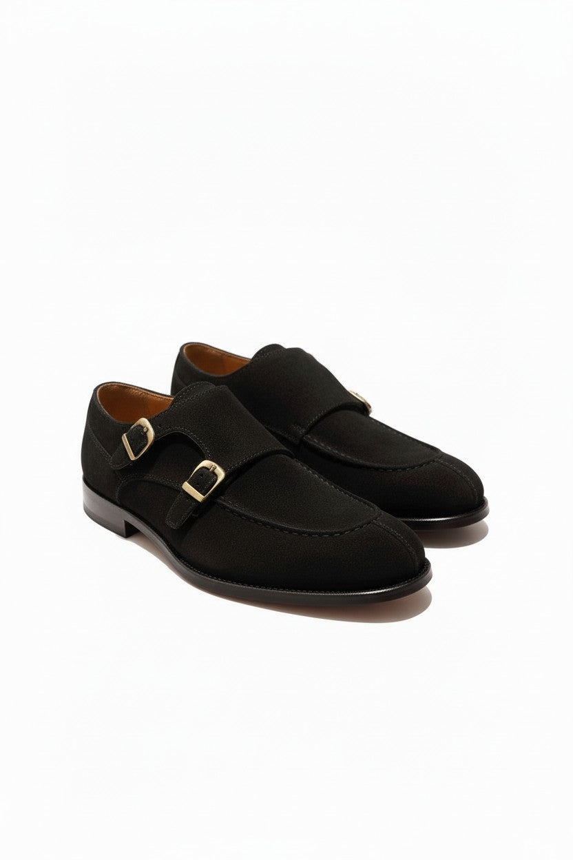 Handcrafted Brown Suede Double Monk Strap Shoe