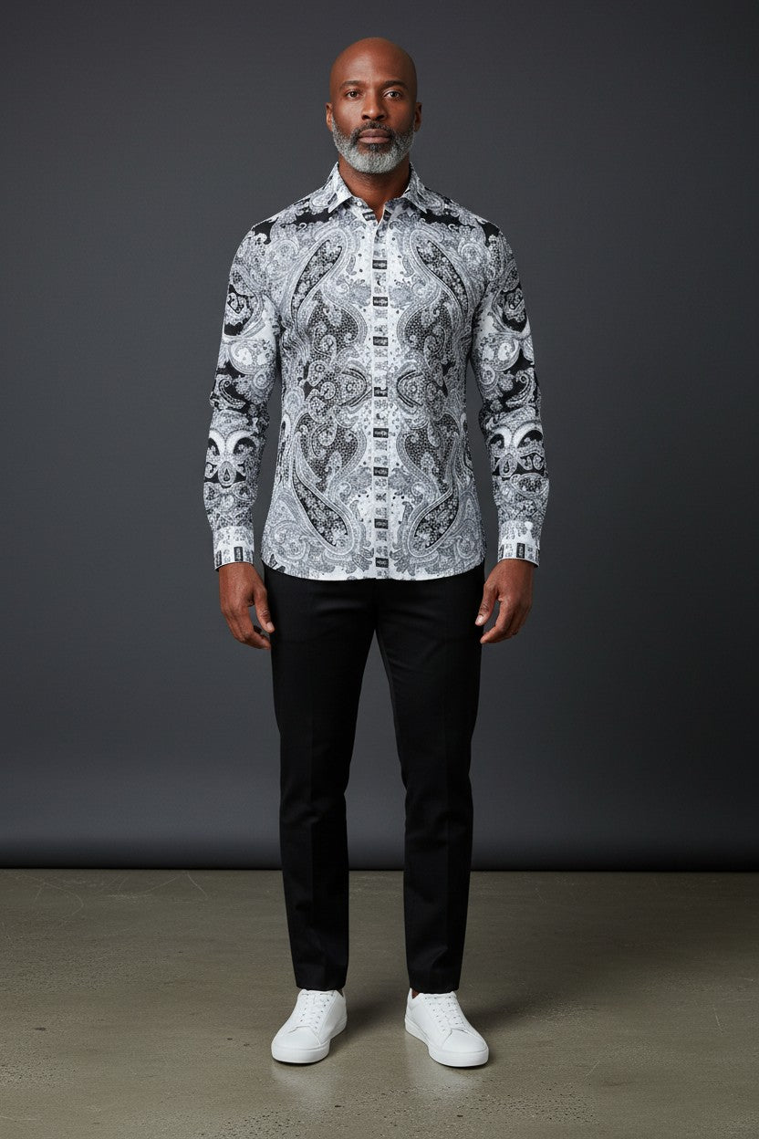Men's Button-Up Rhinestone Paisley Shirt