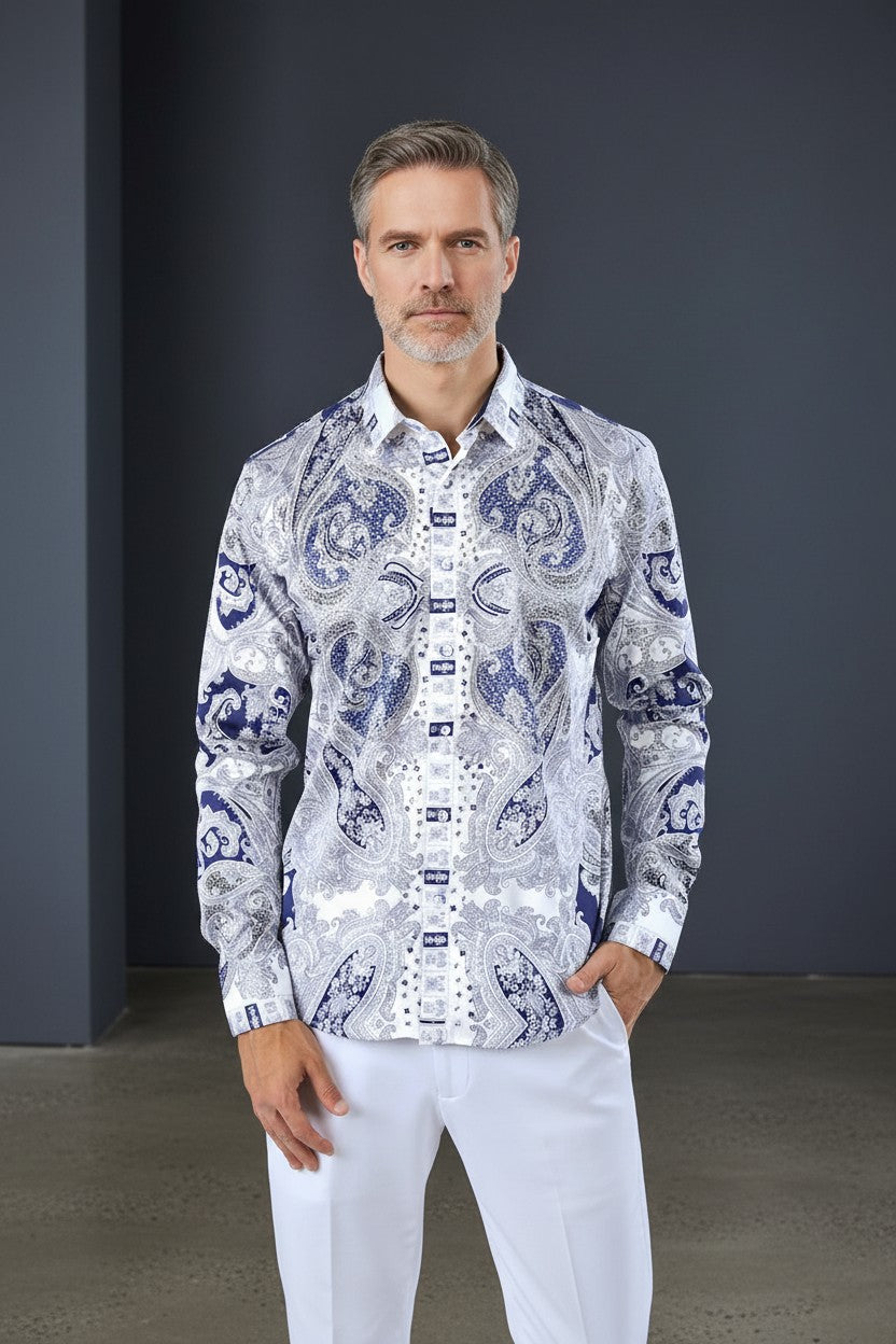 Men's Button-Up Rhinestone Paisley Shirt