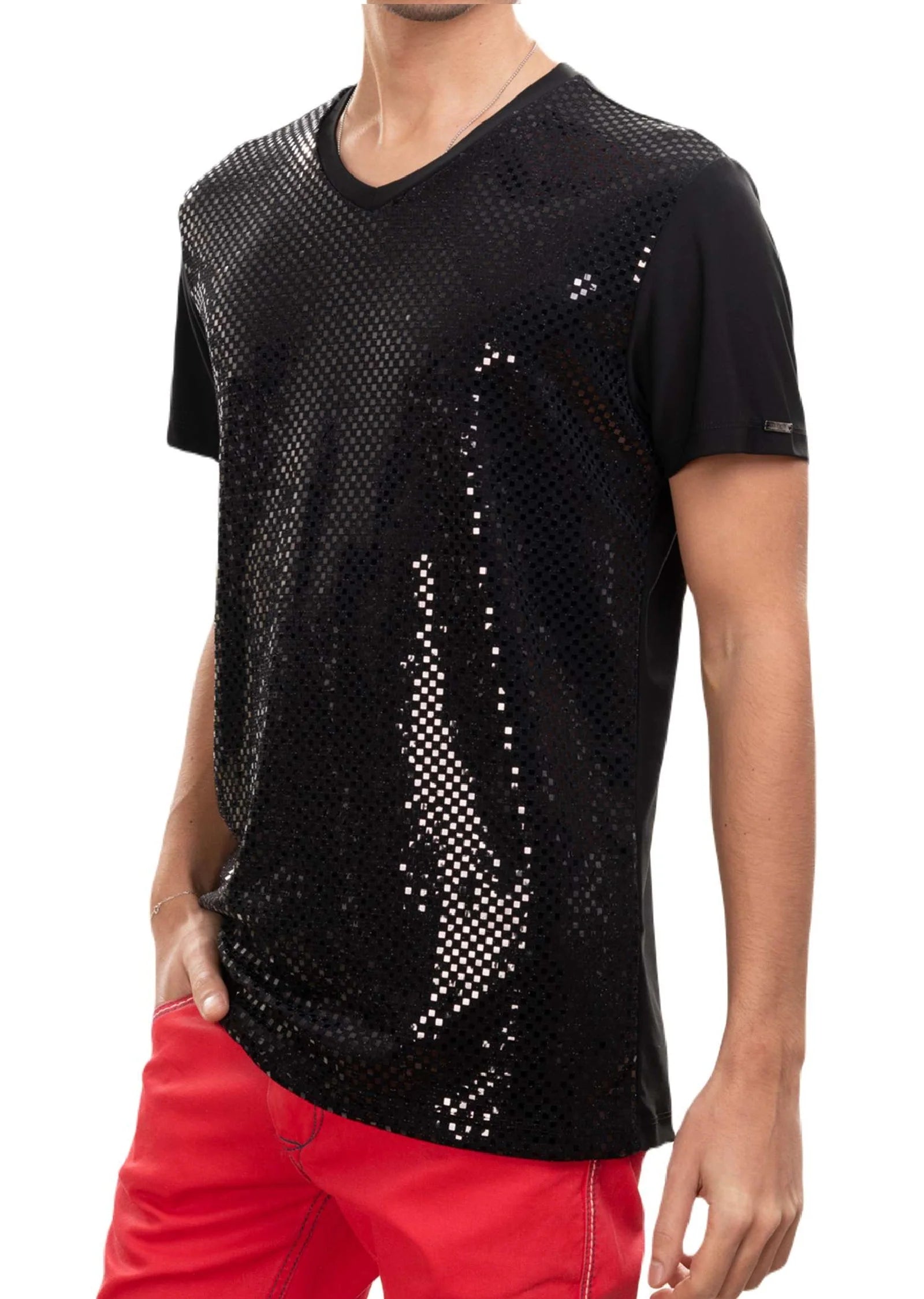 Black on Black Metallic Sequin Spandex Tee