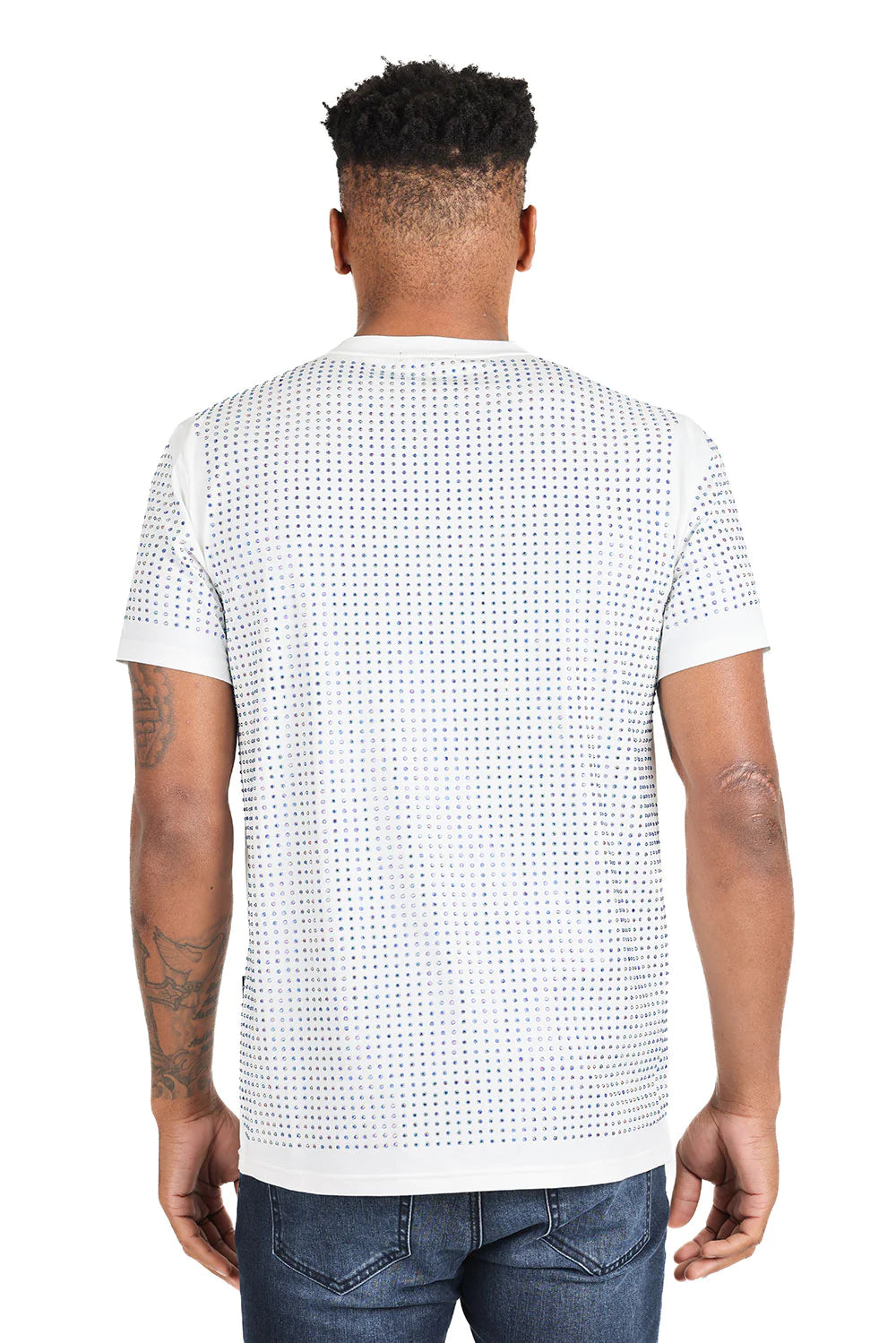 Gold Jewel Men's White and Silver Shiny Crew-Neck T-Shirt