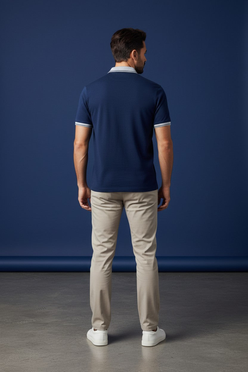 Men's Premium Zip Neck Textured Polo Shirt