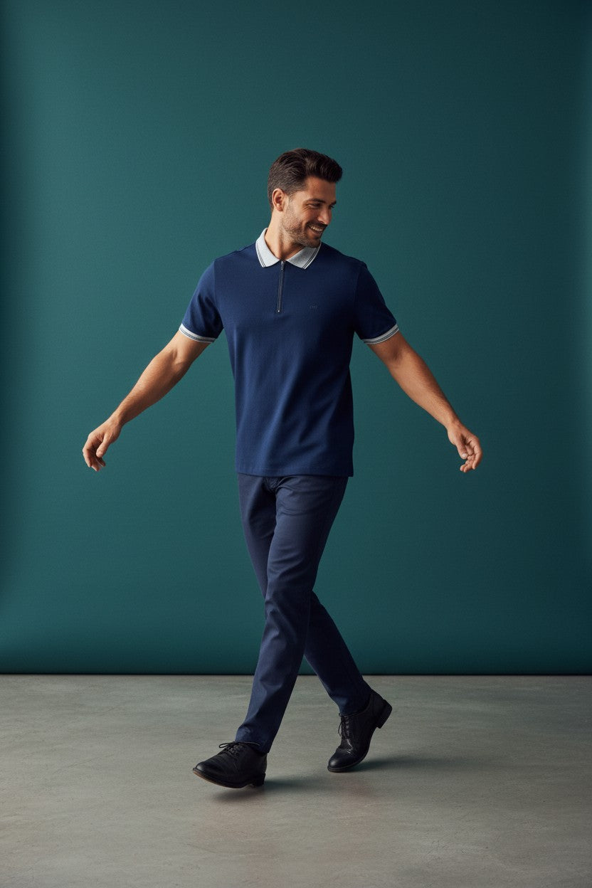 Men's Premium Zip Neck Textured Polo Shirt