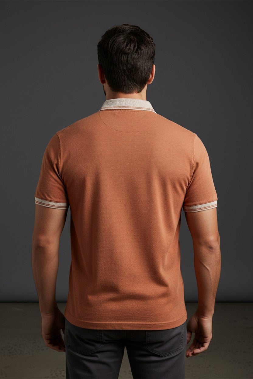 Men's Premium Zip Neck Textured Polo Shirt