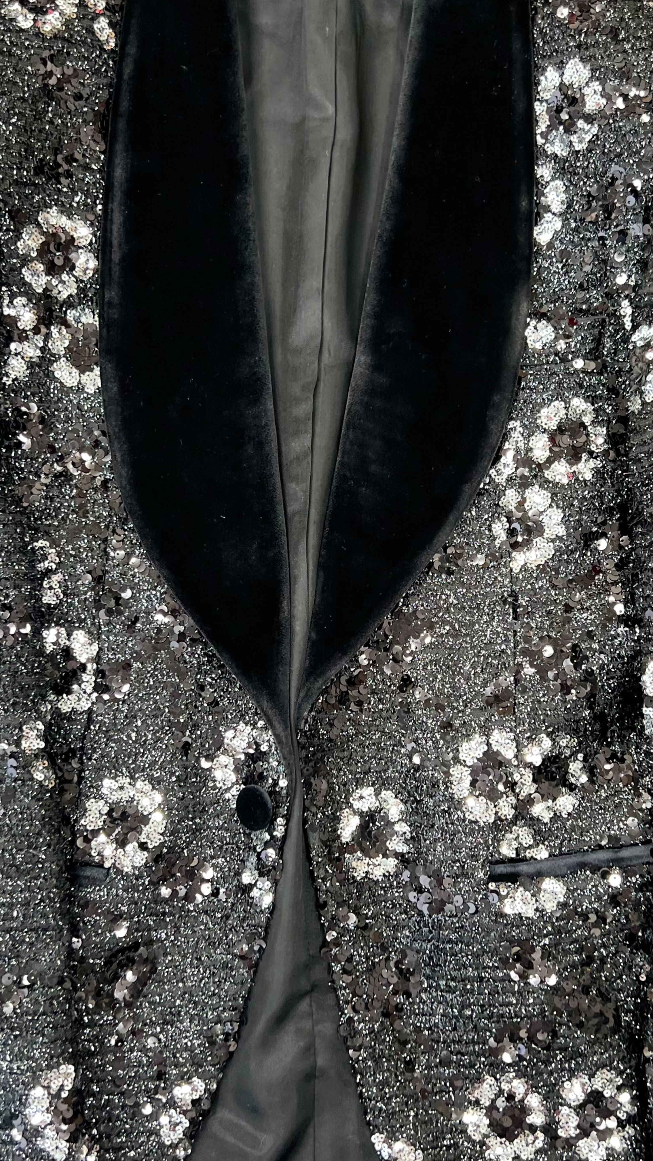 Floral Spark Sequined Tuxedo - Midnight Gray