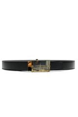 Classic Brushed GOLD Buckle Black Leather Belt