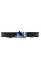 Contemporary Black Leather Belt with Geometric Buckle
