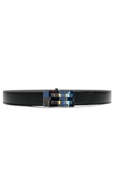 Black Leather Belt with Polished Multi-Layer Buckle