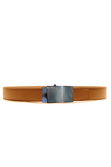 Tan Leather Belt with Textured Gunmetal Buckle