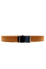 Elegant Tan Belt with Textured Chrome Buckle