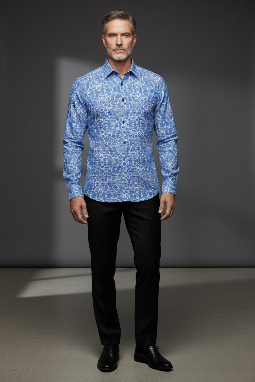 Azure Currents Slim Fit Casual Shirt