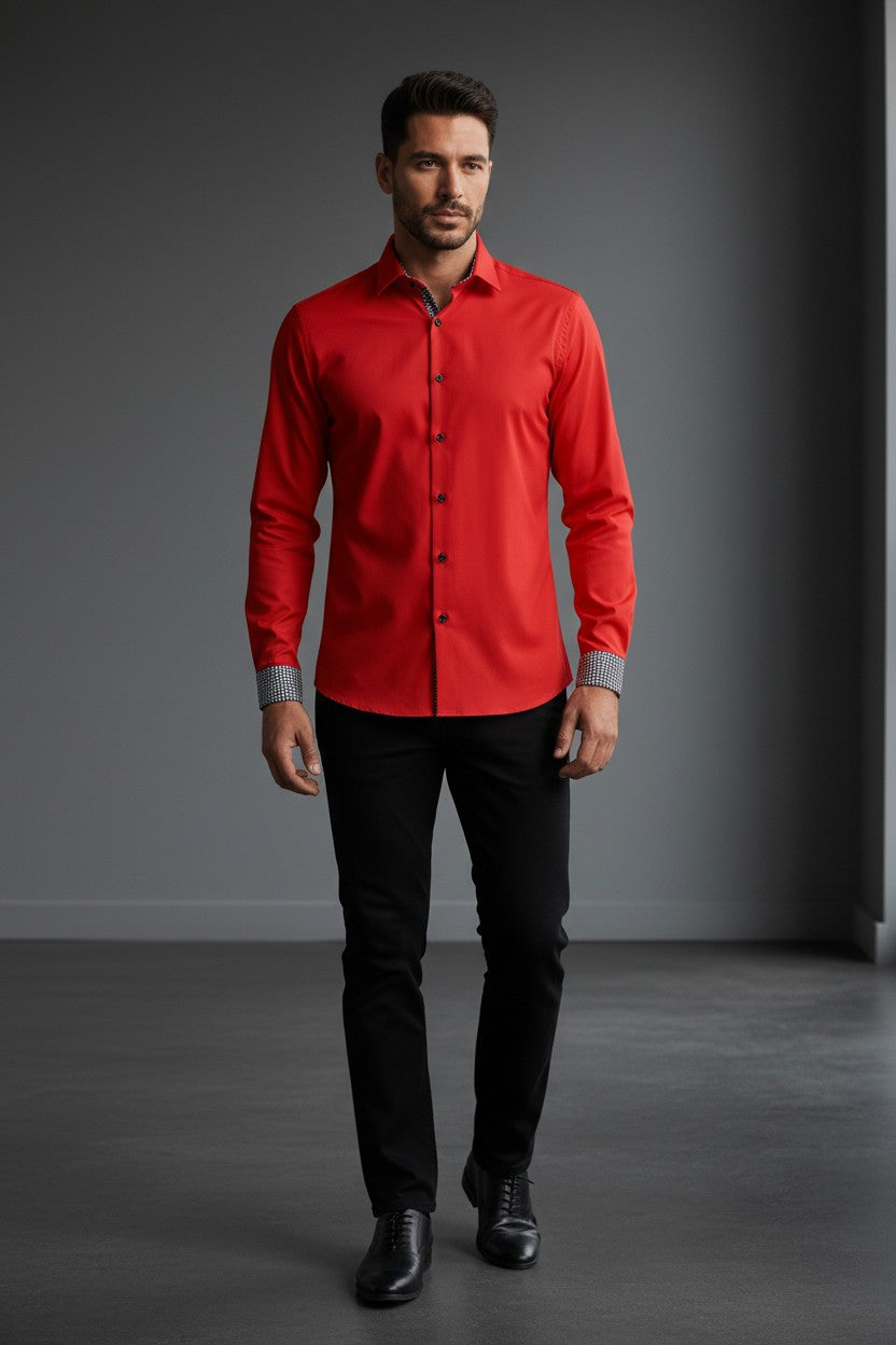 slim fit dress slacks Red Silk Long Sleeve Dress Shirt main image 0