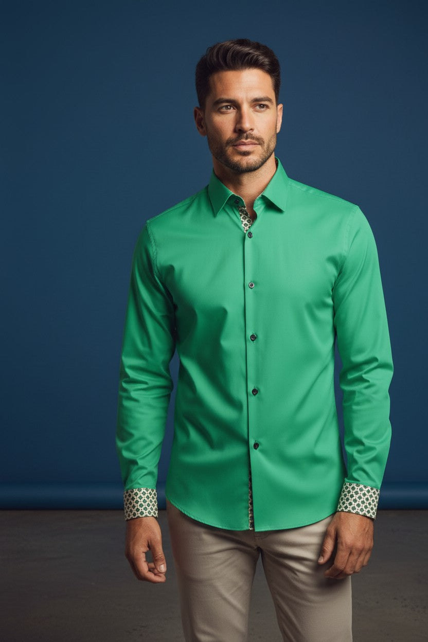 Emerald Enigma Polka Prestige Button-Up Shirt by Vercini