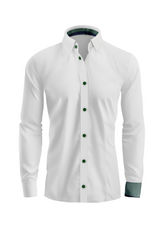 Contemporary White Dress Shirt with Patterned Cuff Detail