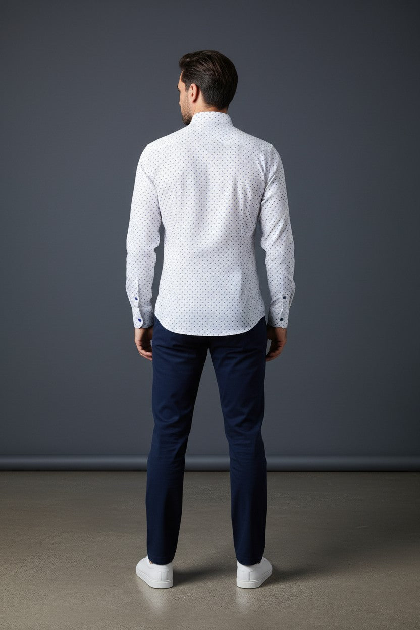 Elegant Turkish Cotton Polka Dot Dress Shirt in Classic White