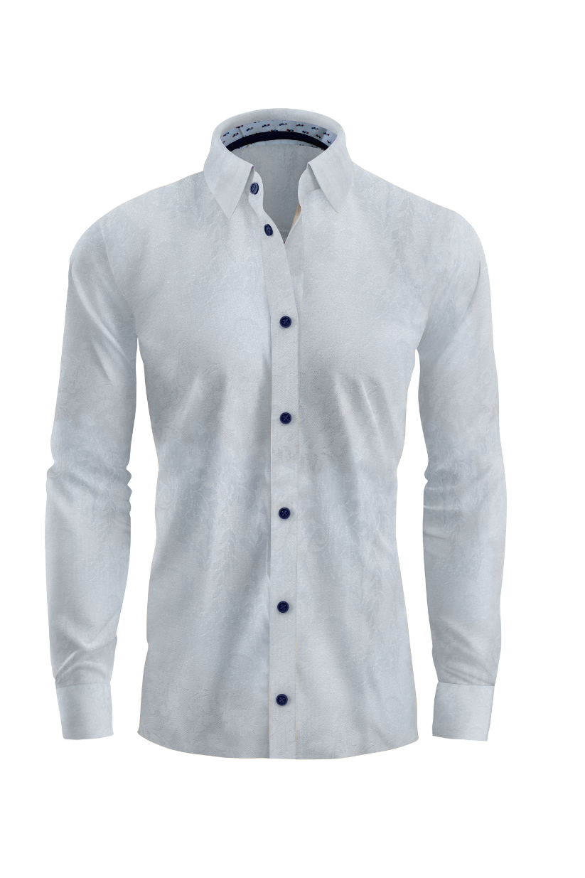White Dress Shirt with Contrast Button Detail