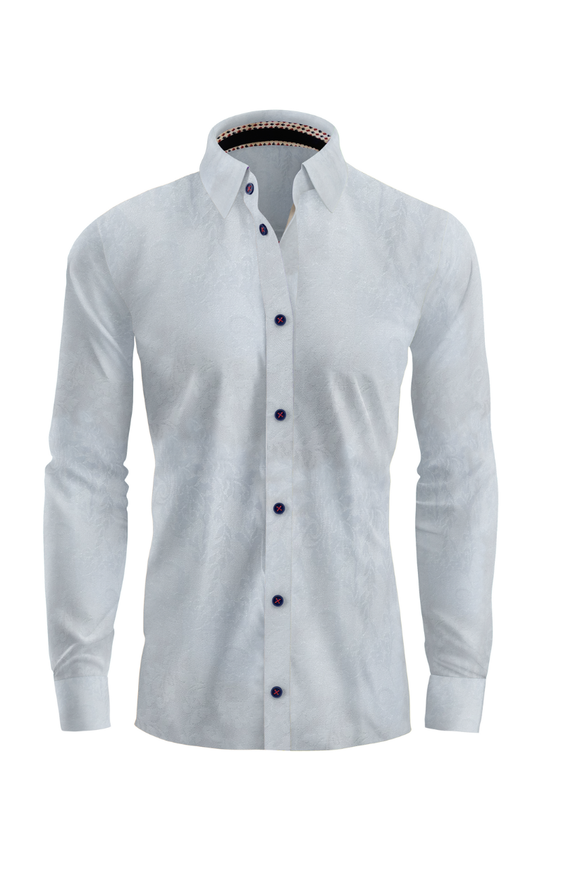 Elegant White Cotton Dress Shirt with Navy Accents
