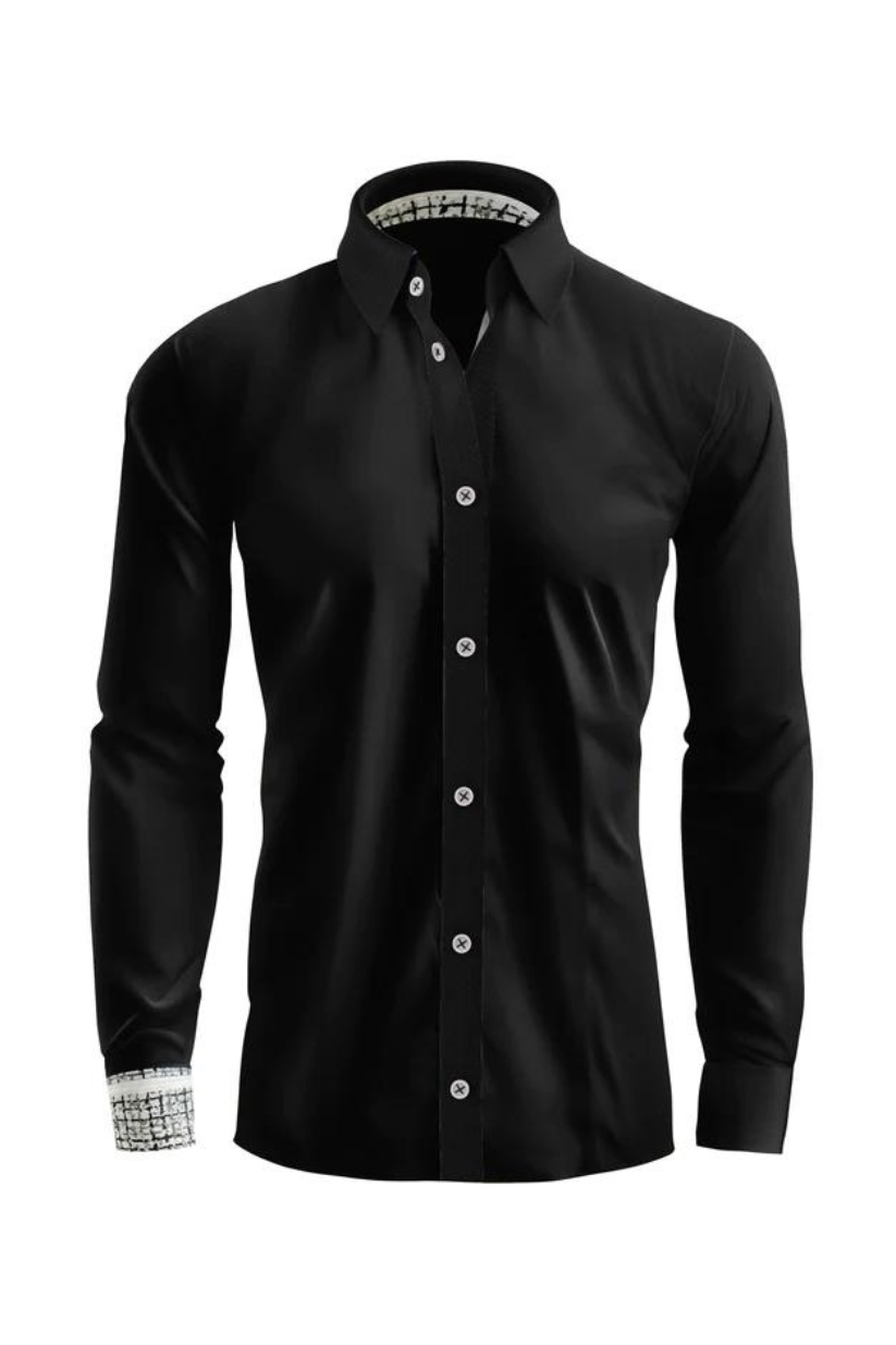 Monochrome Mosaic Prestige Men's Black Dress Shirt DRESS SHIRTS Vercini