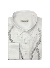 VFS-13-02-1019 white silver shiny shirt VERCINI COLLAR SHIRTS Casual Shirts Vercini